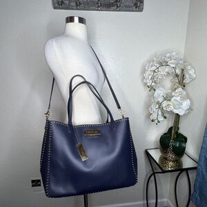 zac posen blue gold grommet large tote bag